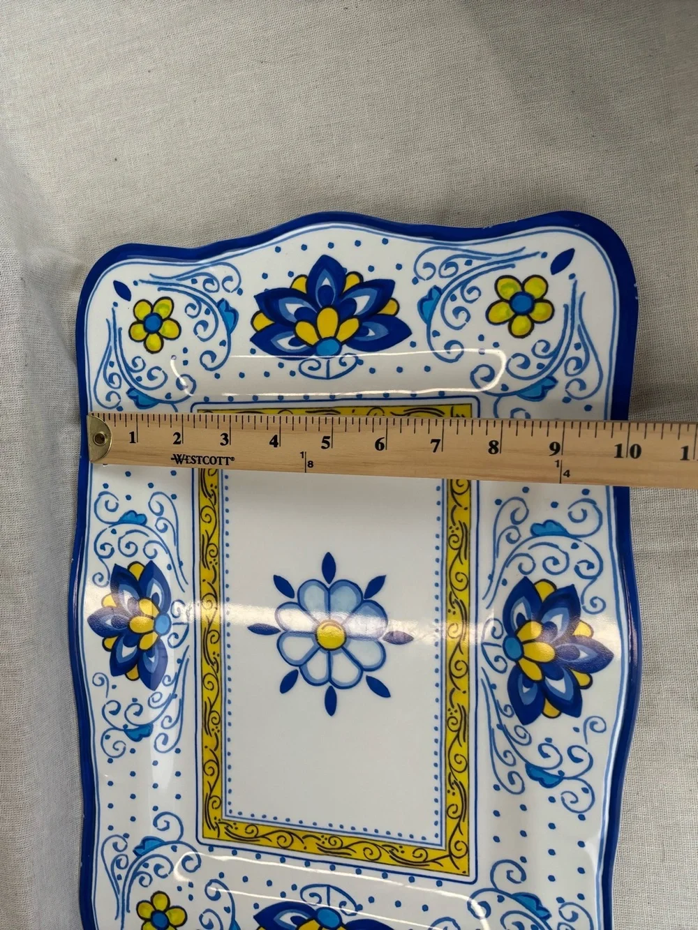 Le Cadeaux Melamine Serving Platter 16” Blue Yellow Floral Rectangular Tray